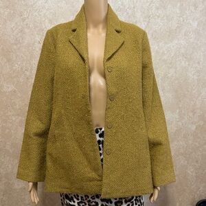 Eileen Fisher wool mixed mohair blazer jacket dress jacket M mustard made in USA